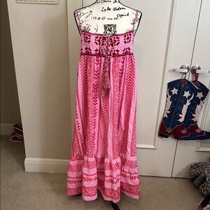 Pink Patterned Strapless Maxi Dress